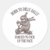 Lazy Sloth Retro Bike Cartoon Ronde Sticker (Voorkant)