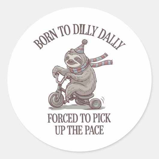 Lazy Sloth Retro Bike Cartoon Ronde Sticker (Voorkant)