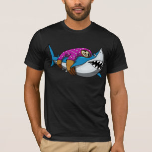 Lazy Sloth Riding Shark Funny Ocean Animal T-shirt