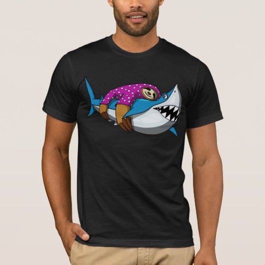 Lazy Sloth Riding Shark Funny Ocean Animal T-shirt (Voorkant)