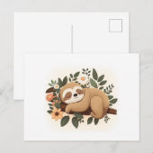 Lazy sloth sleeping on a branch cartoon            briefkaart (Voorkant / Achterkant)