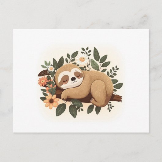 Lazy sloth sleeping on a branch cartoon            briefkaart (Voorkant)