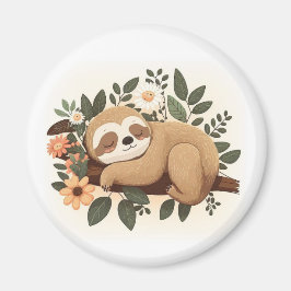 Lazy sloth sleeping on a branch cartoon            magneet