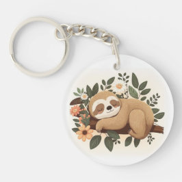 Lazy sloth sleeping on a branch cartoon            sleutelhanger