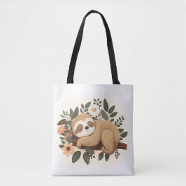 Lazy sloth sleeping on a branch cartoon            tote bag