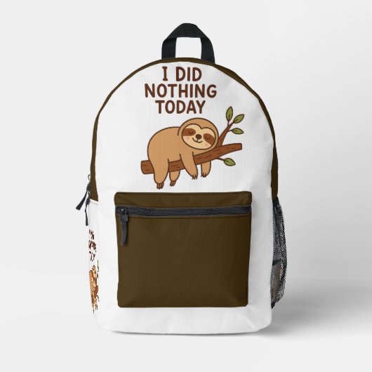 Lazy Sloth Sticker - "Ik heb vandaag niets gedaan" Bedrukte Rugzak (Voorkant)