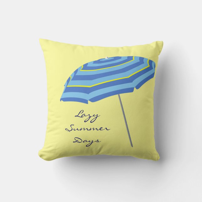 Lazy Summer Days Beach Pool Umbrella Blue Yellow Kussen (Voorkant)