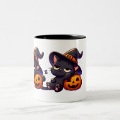 Lazy Witch Cat Pumpkin Halloween Mug | Two-Sided C Tweekleurige Koffiemok (Center)