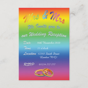 LBGT LESBIAN RAINBOW WEDDING RECEPT INVITATION KAART