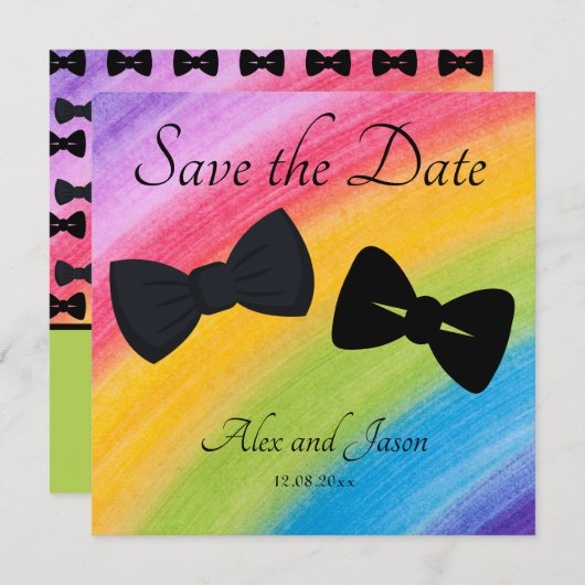 LBGT Moderne regenboog Black Save the Date Wedding (Voorkant / Achterkant)