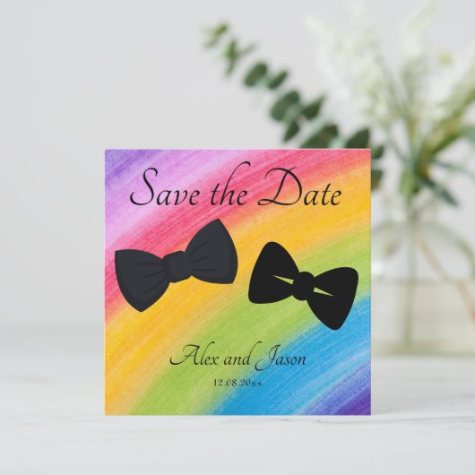 LBGT Moderne regenboog Black Save the Date Wedding (Staand voorkant)
