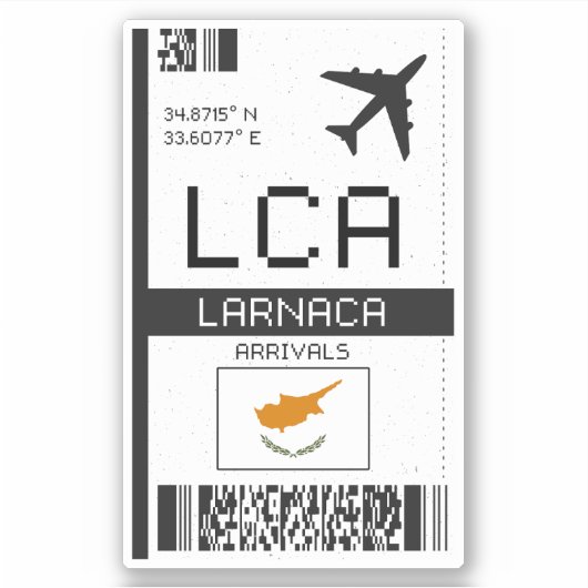 LCA Larnaca Boarding Pass - Cyprus Luchthaven Reiz Sticker (Voorkant)