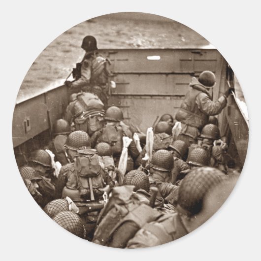 LCI en Soldaten Omaha Beachhead Ronde Sticker (Voorkant)