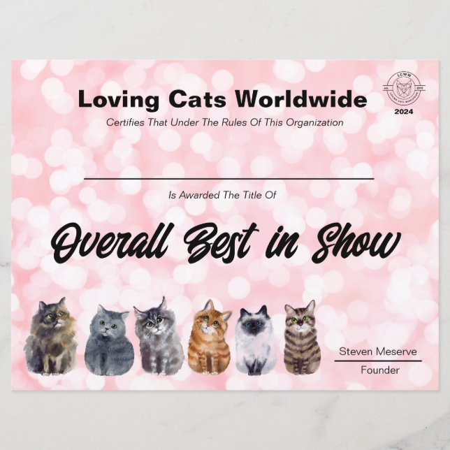 LCWW JAPAN ALGEMEEN BESTE IN SHOW AWARD CERTIFICAA (Voorkant)