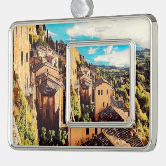 ldp MONTEPULCIANO - stad - panorama - Verzilverd Omlijst Ornament (Links)