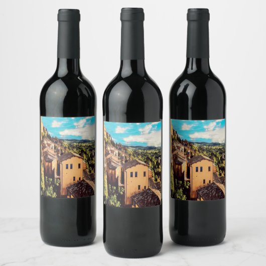 ldp MONTEPULCIANO - stad - panorama - Wijn Etiket (Flessen)