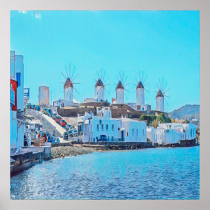ldp MYKONOS - uitzicht van het zee van de windmole Poster