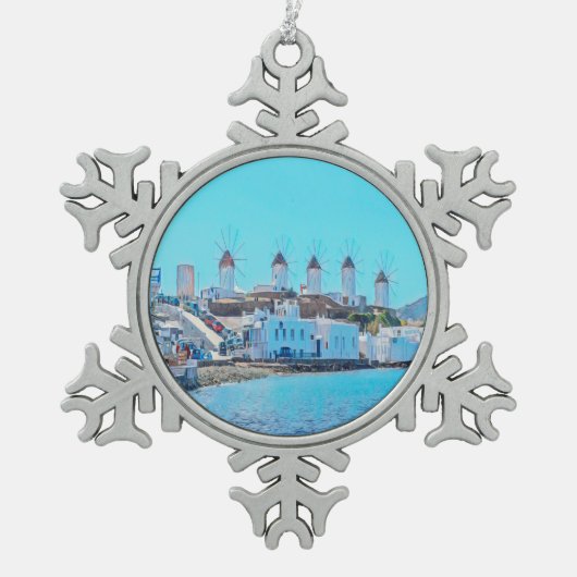 ldp MYKONOS - uitzicht van het zee van de windmole Tin Sneeuwvlok Ornament (Voorkant)