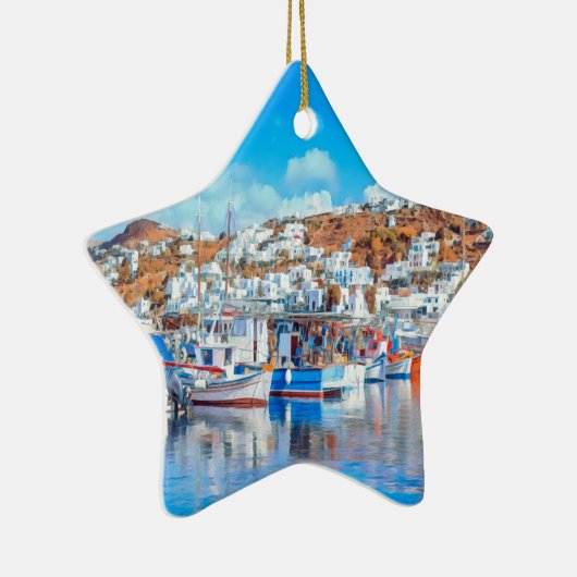 ldp MYKONOS - vissersboten - haven - panorama Keramisch Ornament (Rechts)