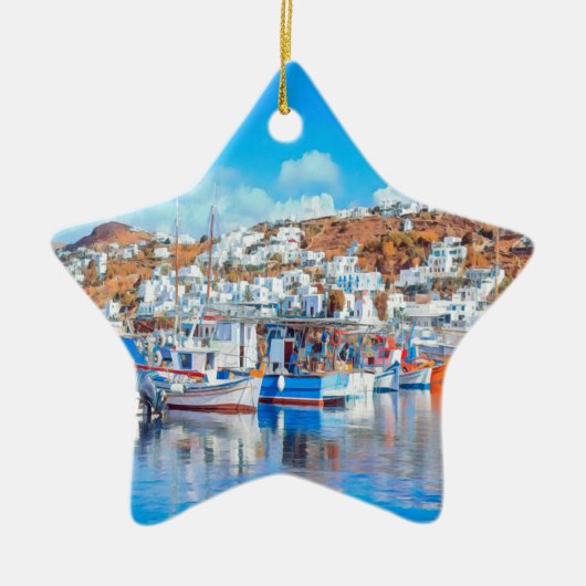 ldp MYKONOS - vissersboten - haven - panorama Keramisch Ornament (Voorkant)