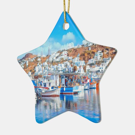 ldp MYKONOS - vissersboten - haven - panorama Keramisch Ornament (Links)
