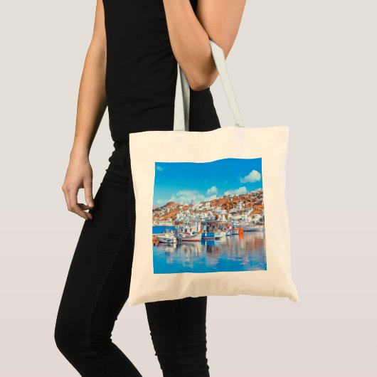 ldp MYKONOS - vissersboten - haven - panorama Tote Bag (Voorkant (product))