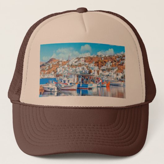 ldp MYKONOS - vissersboten - haven - panorama Trucker Pet (Voorkant)