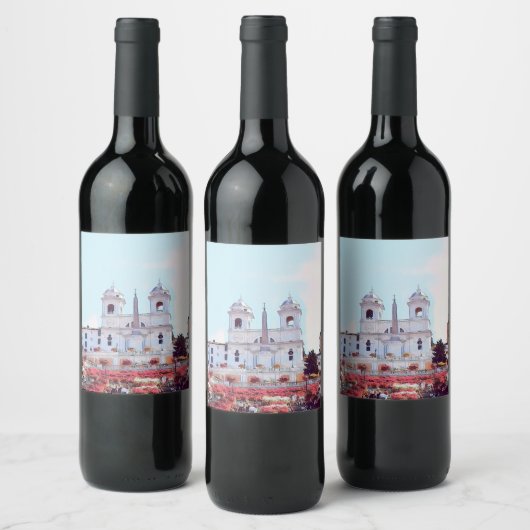 ldp PIAZZA DI SPAGNA - Rome - met bloemen - Wijn Etiket (Flessen)