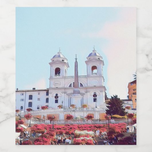 ldp PIAZZA DI SPAGNA - Rome - met bloemen - Wijn Etiket (Enkel label)