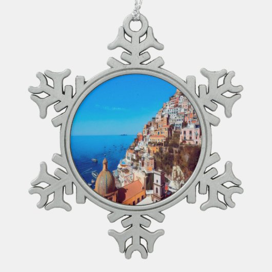 ldp POSITANO - Amalfi Coast - Panorama Tin Sneeuwvlok Ornament (Voorkant)