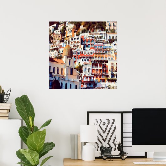 ldp POSITANO - stad - kerk Santa Maria Assunta - Poster (Thuiskantoor)