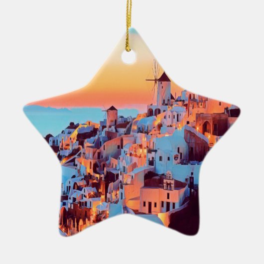 ldp SANTORINI - panorama - van nacht - Keramisch Ornament (Voorkant)