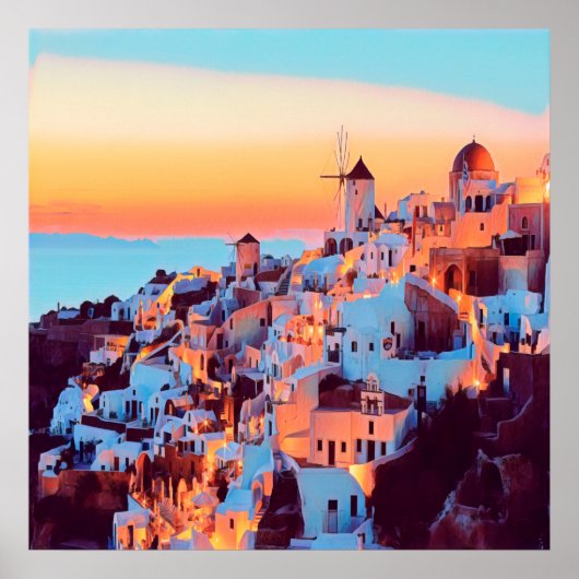 ldp SANTORINI - panorama - van nacht - Poster (Voorkant)