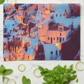 ldp SANTORINI - panorama - van nacht - Theedoek (Gevouwen)