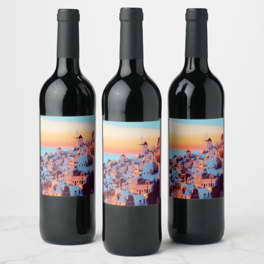 ldp SANTORINI - panorama - van nacht - Wijn Etiket (Flessen)