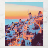 ldp SANTORINI - panorama - van nacht - Wijn Etiket (Enkel label)