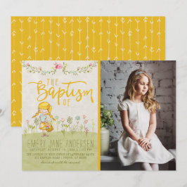 LDS BAPTISM FOTO-INVITATIE | Cute Floral Girl Kaart