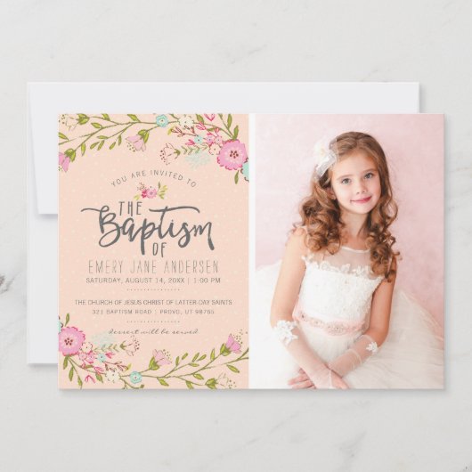 LDS BAPTISM FOTO-INVITATIE | Elegant roze meisje Kaart (Voorkant)
