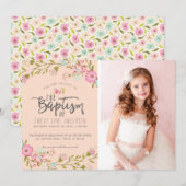 LDS BAPTISM FOTO-INVITATIE | Elegant roze meisje Kaart (Voorkant / Achterkant)