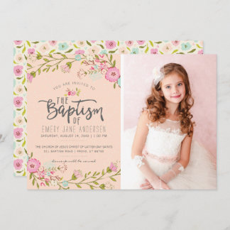LDS BAPTISM FOTO-INVITATIE | Elegant roze meisje Kaart
