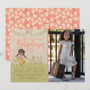 LDS BAPTISM FOTO-INVITATIE    meisje van Floral Kaart