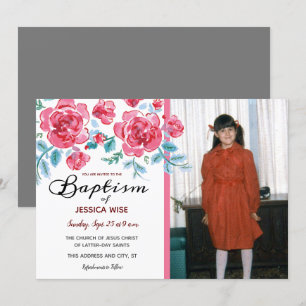LDS Baptism Girl Waterverf Rozen Floral Kaart