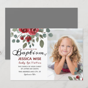 LDS Baptism Girl Waterverf Rozen Floral Kaart