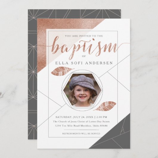 LDS BAPTISM-INVITATIE | Collectie van de Boho-vete Kaart (Voorkant / Achterkant)