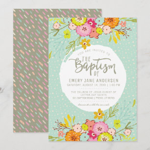 LDS BAPTISM-INVITATIE   Modern Bright Floral Girl Kaart
