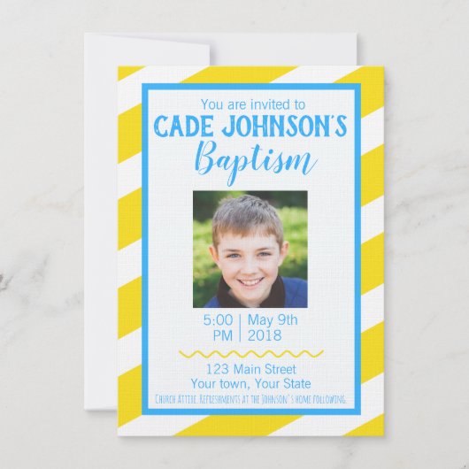LDS Baptism Invitation BOY - Geel en Blauw Kaart (Voorkant)