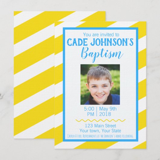LDS Baptism Invitation BOY - Geel en Blauw Kaart (Voorkant / Achterkant)