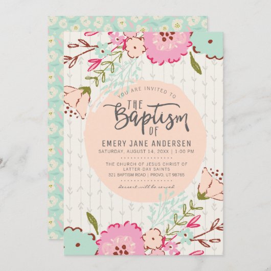 LDS DOOPUITNODIGING | Elegant chique bloemenmeisje Kaart (Voorkant / Achterkant)