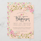 LDS DOOPUITNODIGING | Elegant roze bloemenmeisje Kaart (Voorkant / Achterkant)