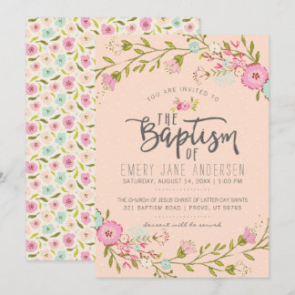 LDS DOOPUITNODIGING | Elegant roze bloemenmeisje Kaart